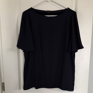 Ann Taylor Navy Flutter-Sleeve Blouse